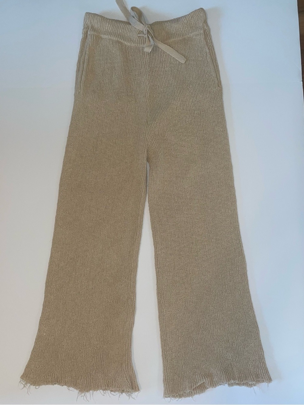 Free People FP Beach Beige Ribbed Knit Wide Leg Loungewear Pants Size M